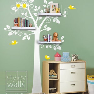 Owls Tree Wall Decal, Shelves Tree Wall Decal Nursery Decal Wall Sticker, Shelving Tree and Owls Wall Decal, Owls Tree Decal Sticker image 3