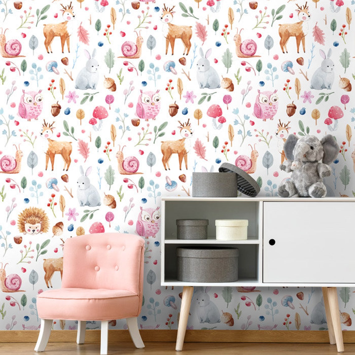 Forest Animals Wallpaper Woodland Animals Wallpaper Nursery Etsy