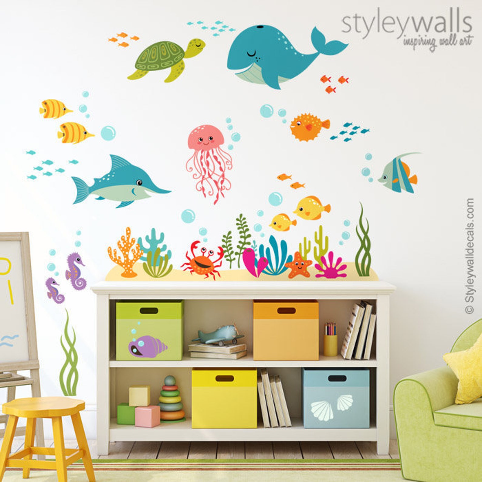 Under the Sea Wall Decal Fishes Wall Decal Ocean Wall Etsy