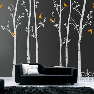 Tree wall decals Winter trees decal Birds nature Forest Trees with Birds Home Decor Set of 6 Vinyl Wall Decal Nursery Baby children Sticker image 3