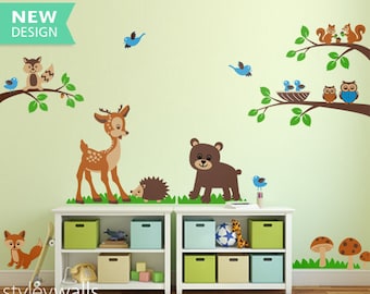 Forest Animals Wall decal Tops Woodland Critters Children Wall Art Decal Tree Nursery Baby Playroom Kids Vinyl Wall Decal Wall Sticker