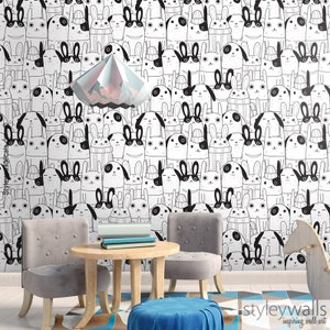 Rabbits Wallpaper Kids Room Wallpaper Animals Repositionable - Etsy