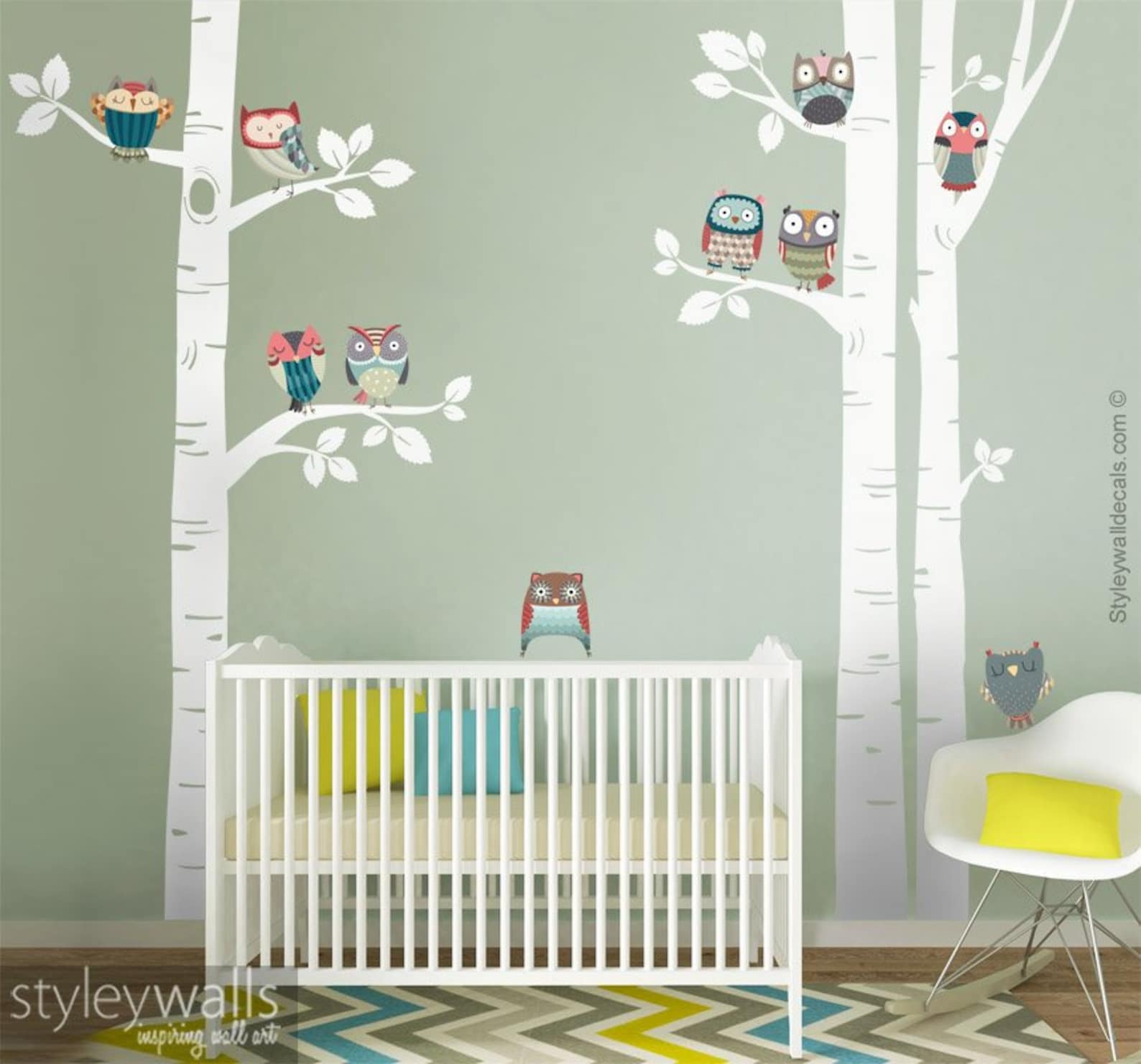 Owls Wall Decal Birch Trees Wall Decal Birch Trees and Owls Etsy