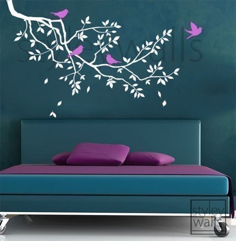 Branch Wall Decal, Branch and Birds Wall Decal, Branch with Birds Wall Sticker, Nursery Baby Room Wall Decal, Kids Children Room Decor image 2