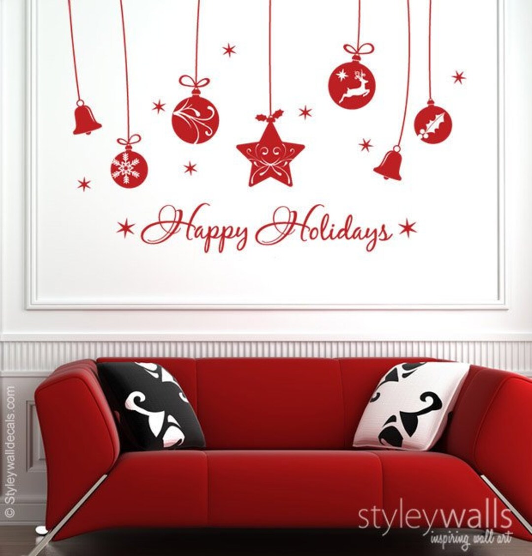 Feliz Navidad pared calcomanía, adorno de vacaciones pared calcomanía  pegatina, decoración de la pared de Navidad, piedra de pared de las bolas  de ..., image size:1080x1129