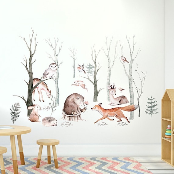 Adesivo da parete Animali della foresta per cameretta e asilo nido, adesivo  da parete Animali per bambini, adesivo da parete stacca e incolla con  animali del bosco -  Italia