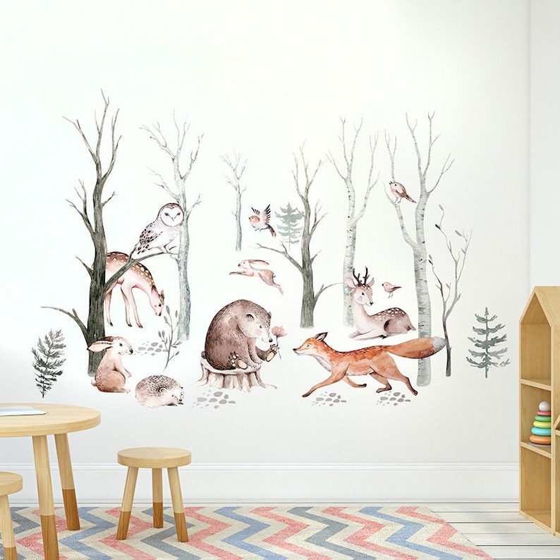 Forest Animals Wall Decal, Woodland Animals With Trees Wall Decal ...
