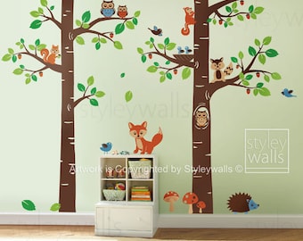 Forest Animals Wall decal, Children Wall Decal Tree Tops Woodland Animals Critters Nursery Baby Playroom Kids Vinyl Wall Sticker Wall Decal