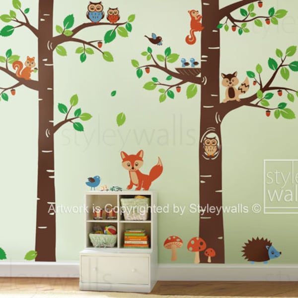 Forest Animals Wall decal, Children Wall Decal Tree Tops Woodland Animals Critters Nursery Baby Playroom Kids Vinyl Wall Sticker Wall Decal