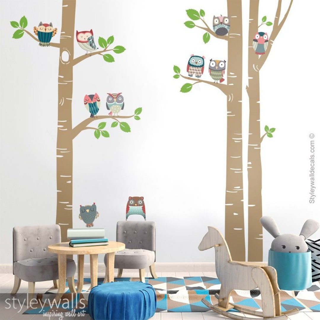 Owls Wall Decal, Birch Trees Wall Decal, Birch Trees and Owls Wall ...