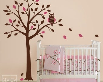 Children Wall Decal Owl Tree, Tree and Cute Owl Wall Decal Birds Wall Decal for Nursery Baby Room Decal Sticker Art Decor