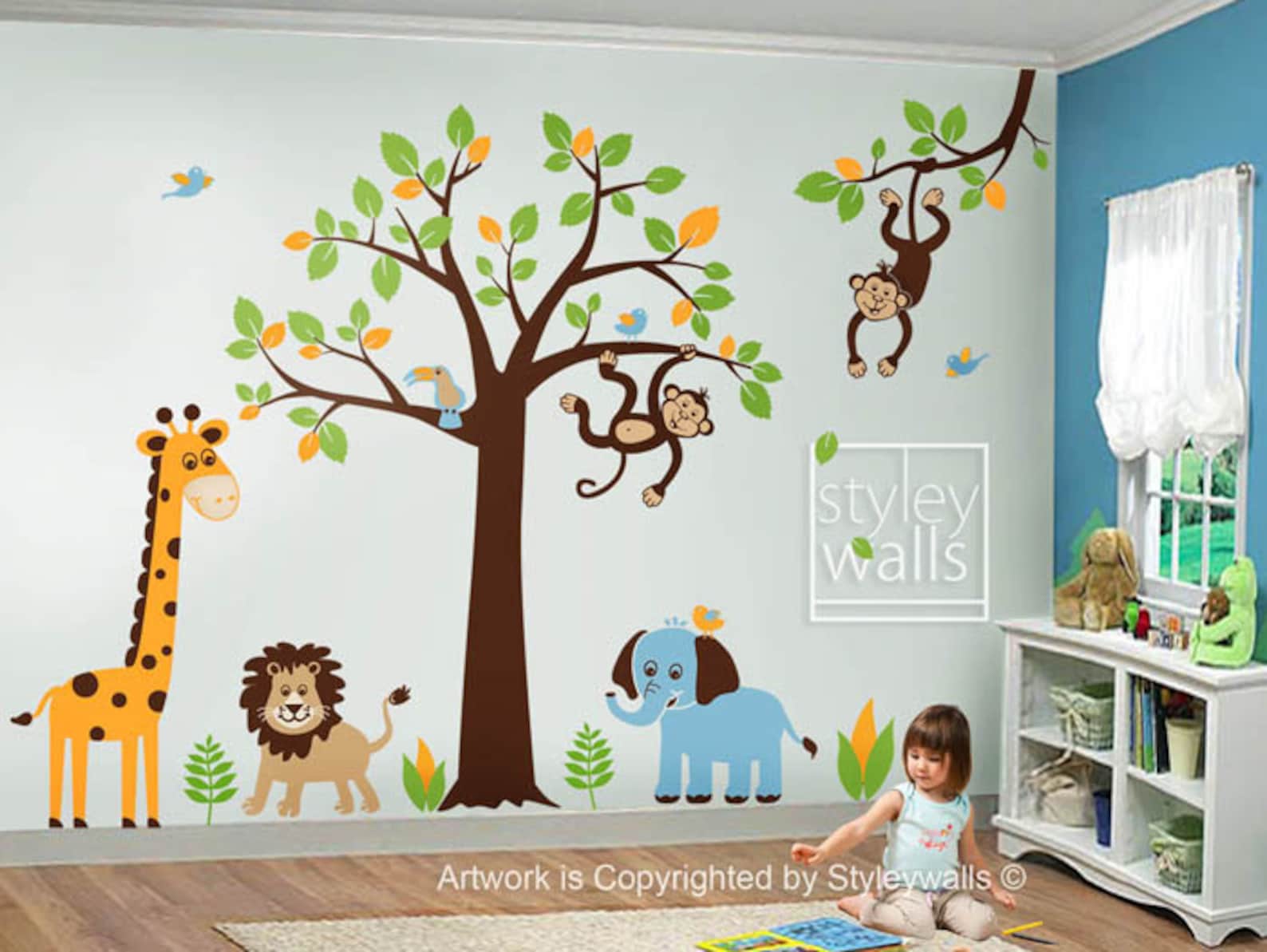 Children Wall Decal Safari Tree Decal Jungle Animals Decal Etsy UK