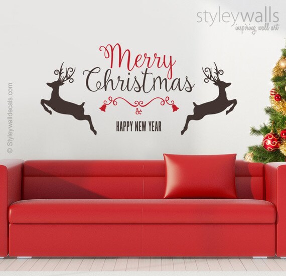 IARTTOP Christmas Reindeer Wall Decal,Happy Cartoon Reindeer Wall Mural Removable DIY Vinyl Door Sticker For Showcase Christmas Window Clings,Xmas Nursery Home Decorations