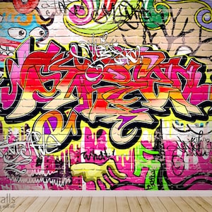 Graffiti Mural, Abstract Mural, Graffiti Wall Art, Graffiti Wallpaper Mural, Teenage Room Decor, Repositionable Removable Fabric image 3