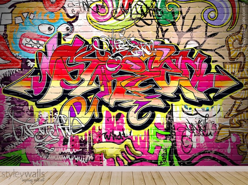 Graffiti Mural, Abstract Mural, Graffiti Wall Art, Graffiti Wallpaper Mural, Teenage Room Decor, Repositionable Removable Fabric image 3