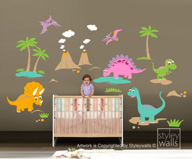 Dinosaurs Wall Decal, Dinos Wall Decal, HUGE Set, Dinosaurs Baby Nursery Kids Playroom Vinyl Wall Decal Wall Decor, Dinosaurs Wall Sticker image 3