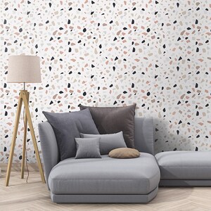 Italian Terrazzo Pattern Wallpaper, Beige Terrazzo Stones Wallpaper, Self Adhesive Modern Wallpaper, Repositionable Fabric Wallpaper