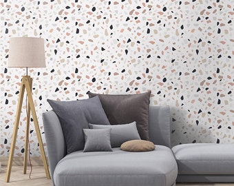 Italiaans Terrazzo patroonbehang, beige terrazzo stenen behang, zelfklevend modern behang, herpositioneerbaar stoffenbehang