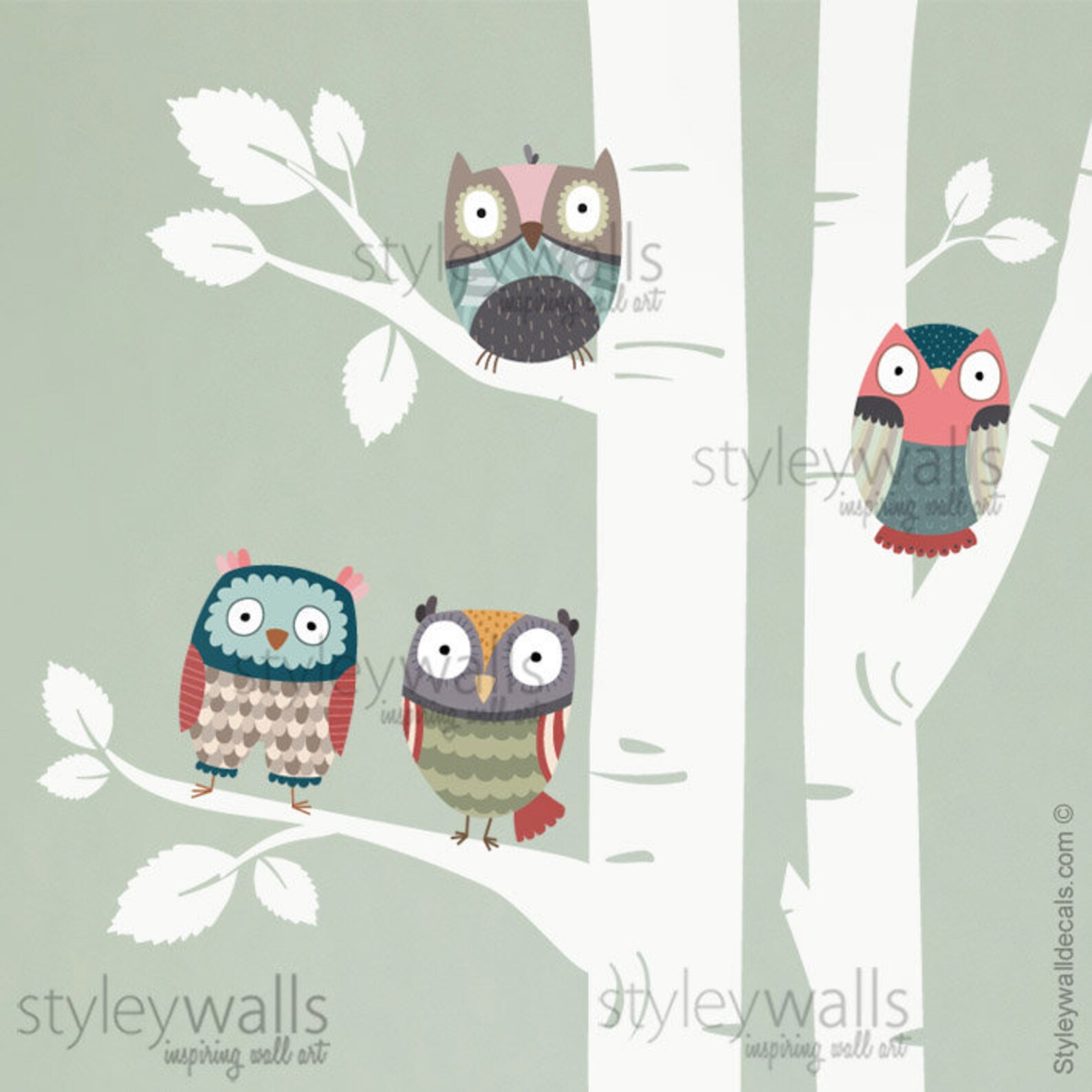 Owls Wall Decal Birch Trees Wall Decal Birch Trees and Owls Etsy