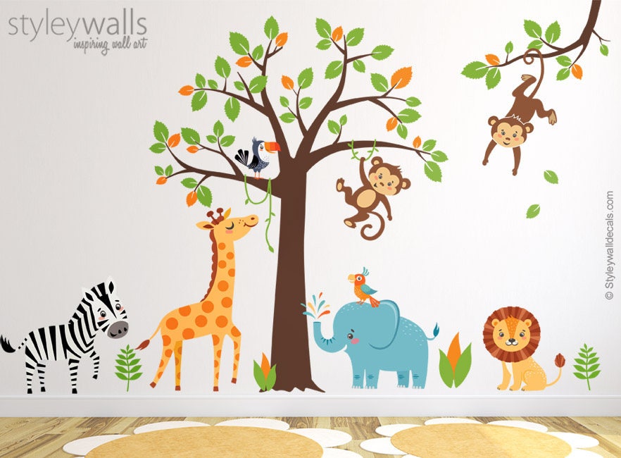 Safari Nursery Wall Decals Animal Wall Decal Jungle Wall Sticker Chambre Bebe