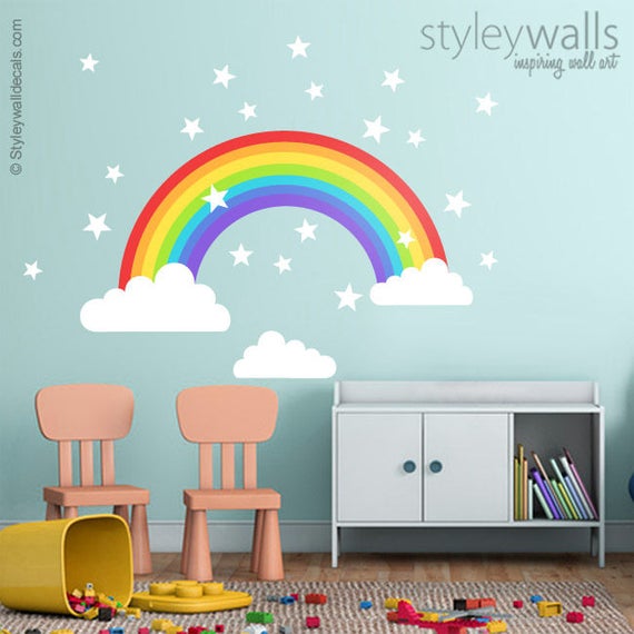 rainbow wall decal rainbow wall sticker clouds wall decal | etsy