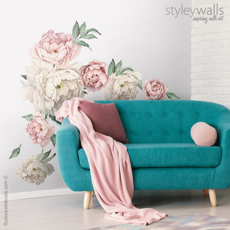 Peony Flowers Wall Decal Watercolor Peonies Wall Decal Etsy Canada