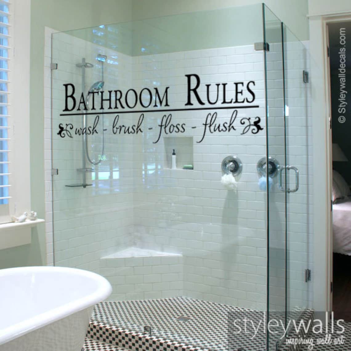 Bathroom Rules Wall Decal Bathroom Vinyl Lettering Wash Brush Etsy