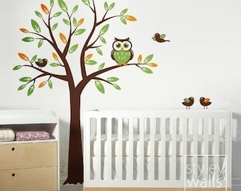 Owl Tree Wall Decal, Tree with Owls and Birds Wall decal, Owl Tree for Nursery Wall Decor, Owls Tree Kids Room Wall Decal, Owls Tree Sticker