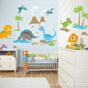 Dinosaurs Wall Decal, Dinos Wall Decal, HUGE Set, Dinosaurs Baby Nursery Kids Playroom Vinyl Wall Decal Wall Decor, Dinosaurs Wall Sticker image 2