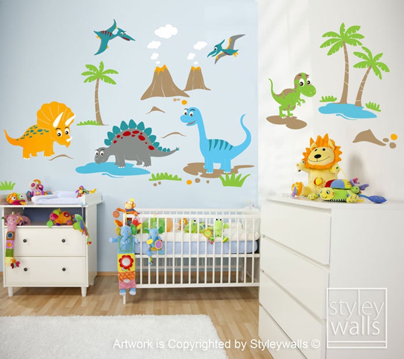 Dinosaurs Wall Decal, Dinos Wall Decal, HUGE Set, Dinosaurs Baby Nursery Kids Playroom Vinyl Wall Decal Wall Decor, Dinosaurs Wall Sticker image 2