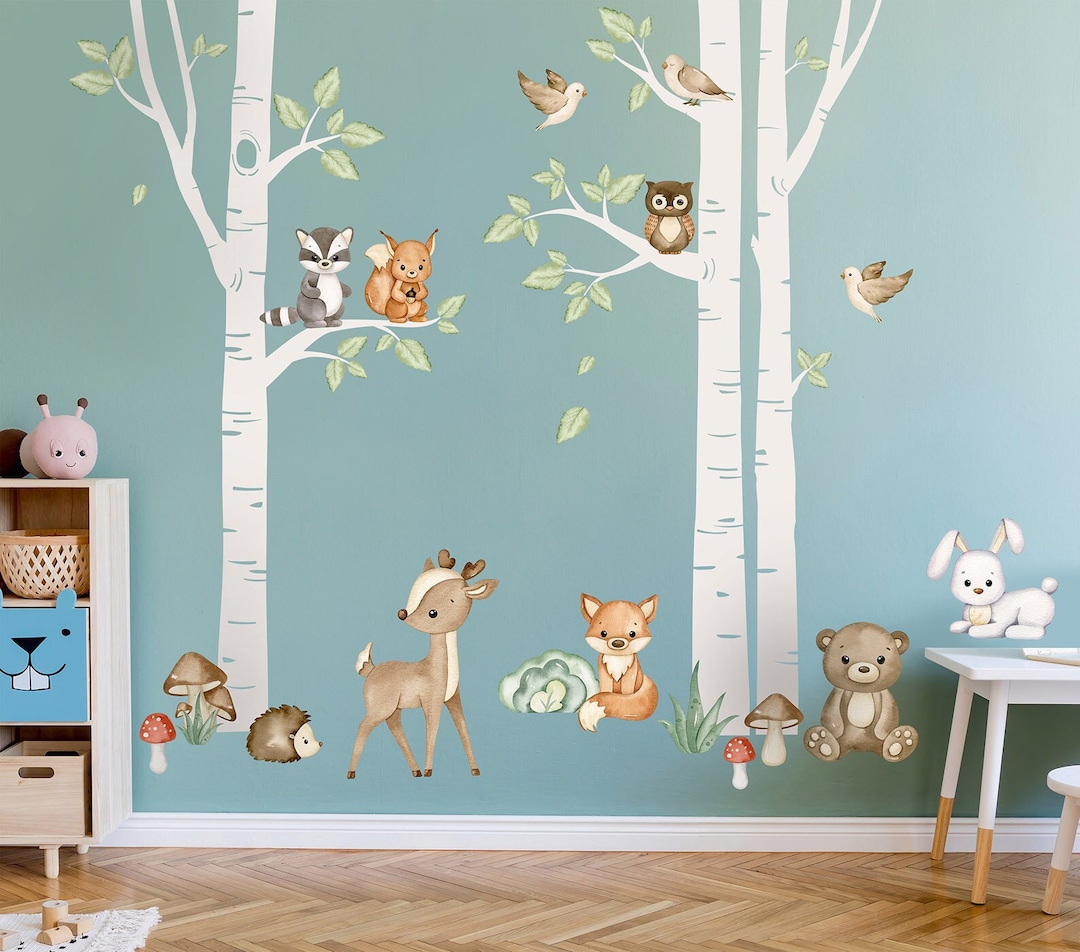 FOREST Trees and Animals Wall Decal Forest Animals Wall Etsy