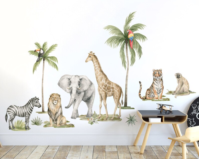 SAFARI Animals Wall Decal, African Animals Wall Decal, Watercolor Animals Wall Decal, African Animals Wall Sticker, Safari Wall Sticker image 2