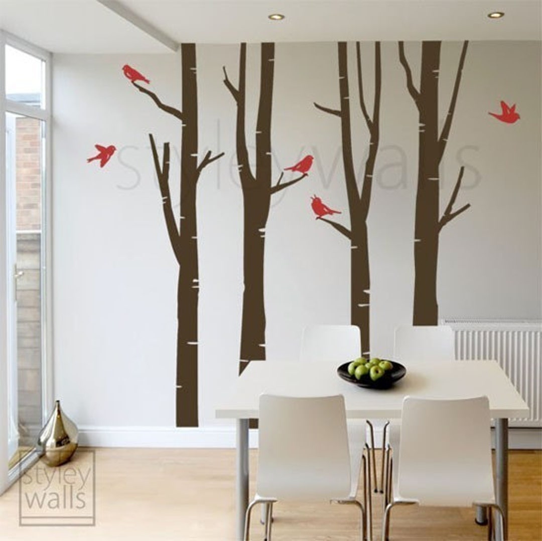 Birch Trees Wall Decal Winter Trees Wall Decal Birds GIFT BIRDS Vinyl ...