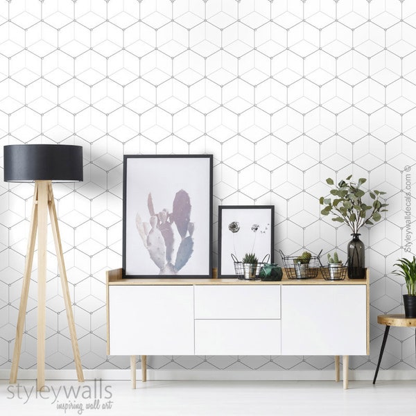 Honeycomb Wallpaper, Hexagon Wallpaper - Black and White, Modern Geometric Pattern Wallpaper, Fabric Peel and Stick, Self Adhesive