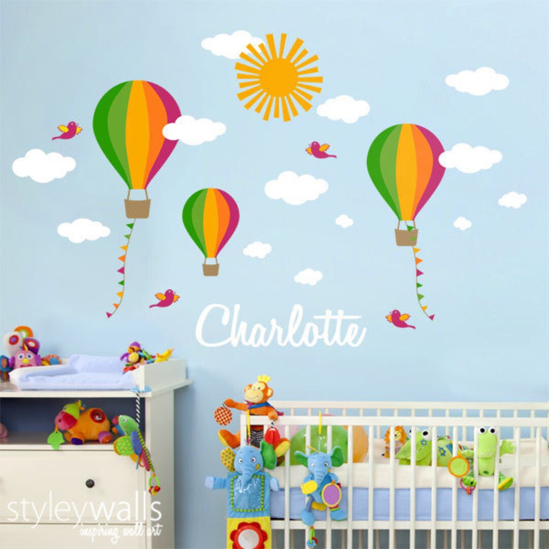 Nursery Wall Decal Hot Air Balloons Wall Decal Custom Name Etsy Australia