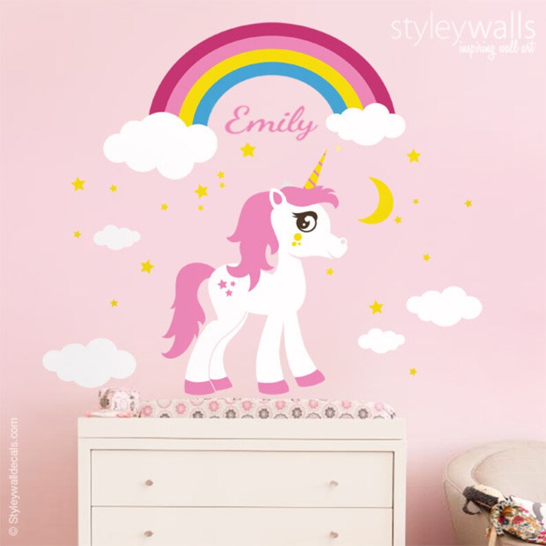 Unicorn Wall Decal Rainbow Wall Decal Personalized Wall Etsy