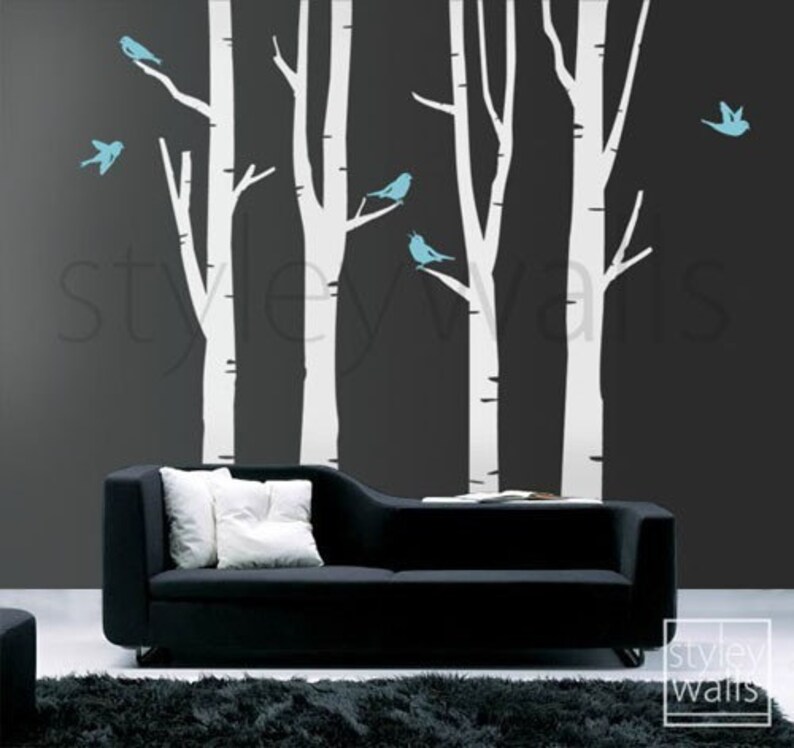 Birch Trees Wall Decal Winter Trees Wall Decal Birds GIFT Etsy