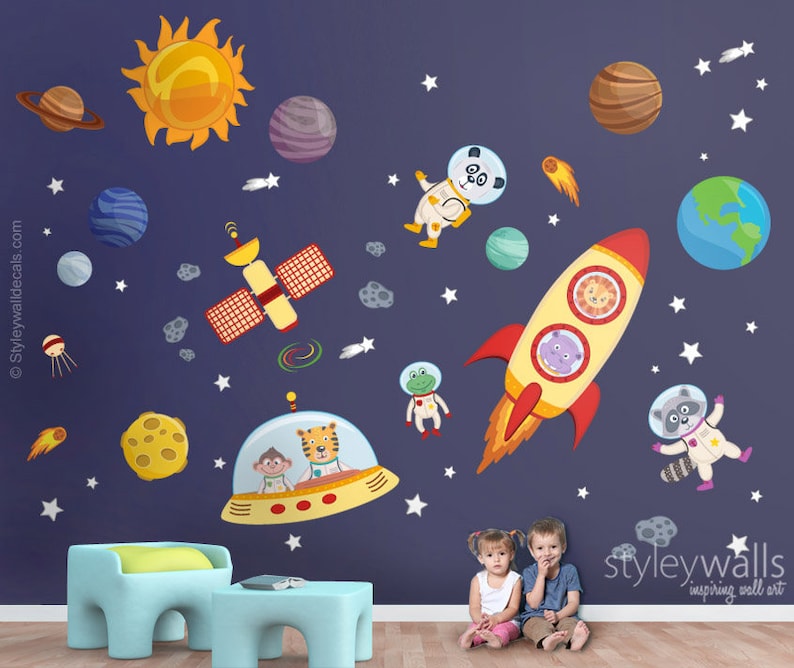 Space Wall Decal Wall Decal Sticker Spaceship Wall Etsy UK