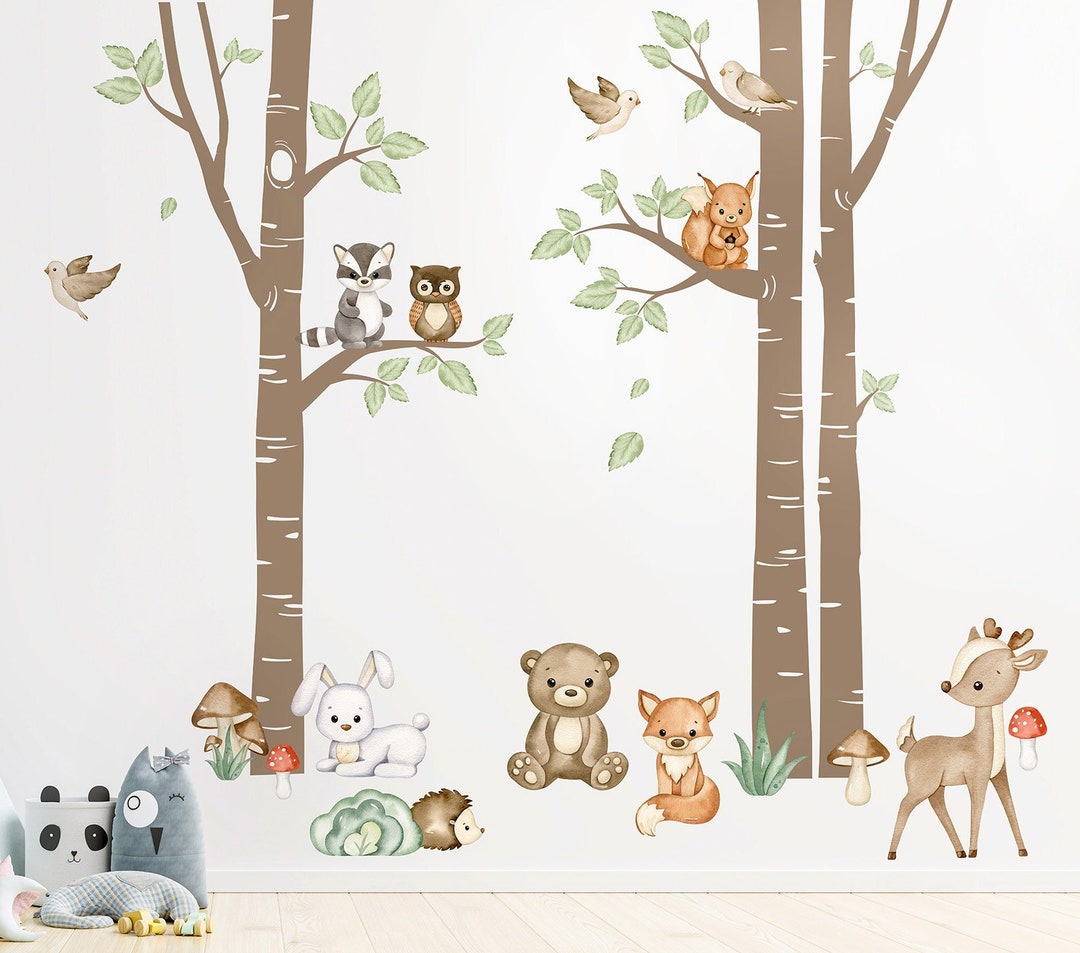 FOREST Animals Wall Decal,birch Trees Wall Decal, Birch Trees Wall