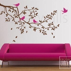 Branch Wall Decal, Branch and Birds Wall Decal, Branch with Birds Wall Sticker, Nursery Baby Room Wall Decal, Kids Children Room Decor image 1