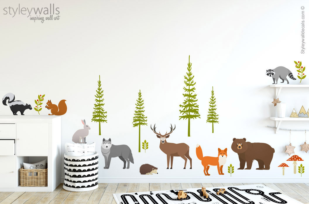 Forest Animals Wall Decal Realistic Woodland Animals Wall Etsy