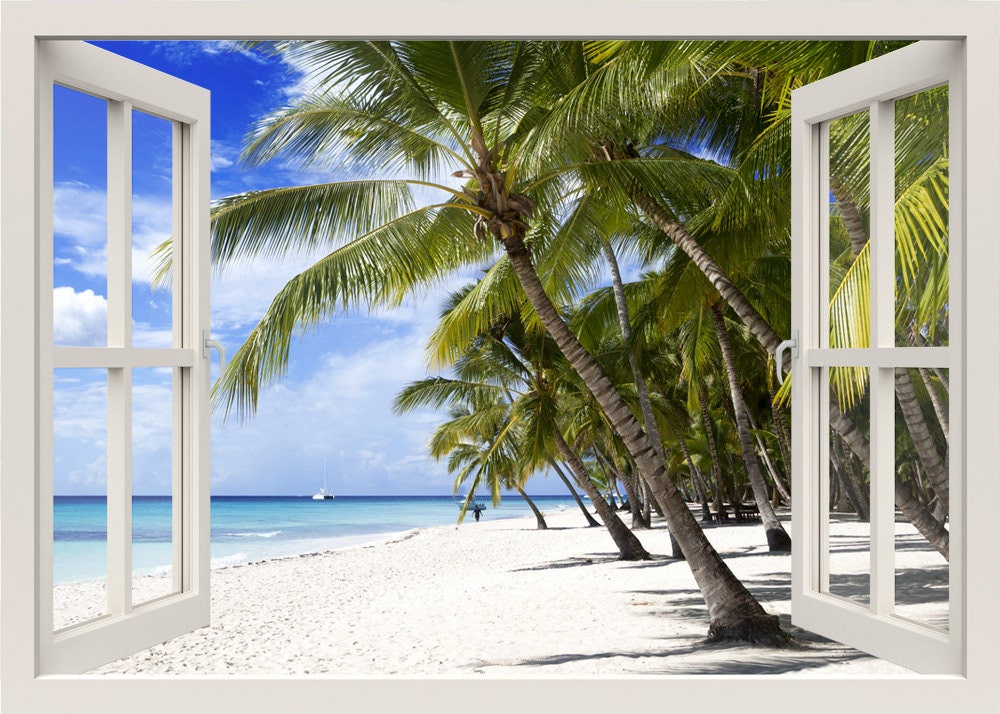 Palm Trees Wall Decal 3d Window Wall Decal Tropical Island Etsy