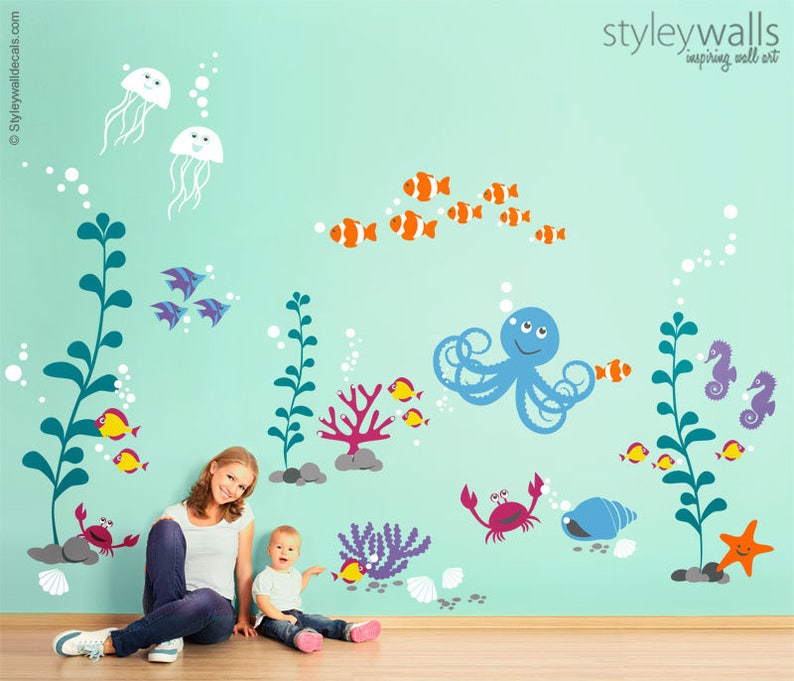Ocean Wall Decal Under the Sea Wall Decal Underwater Wall Etsy