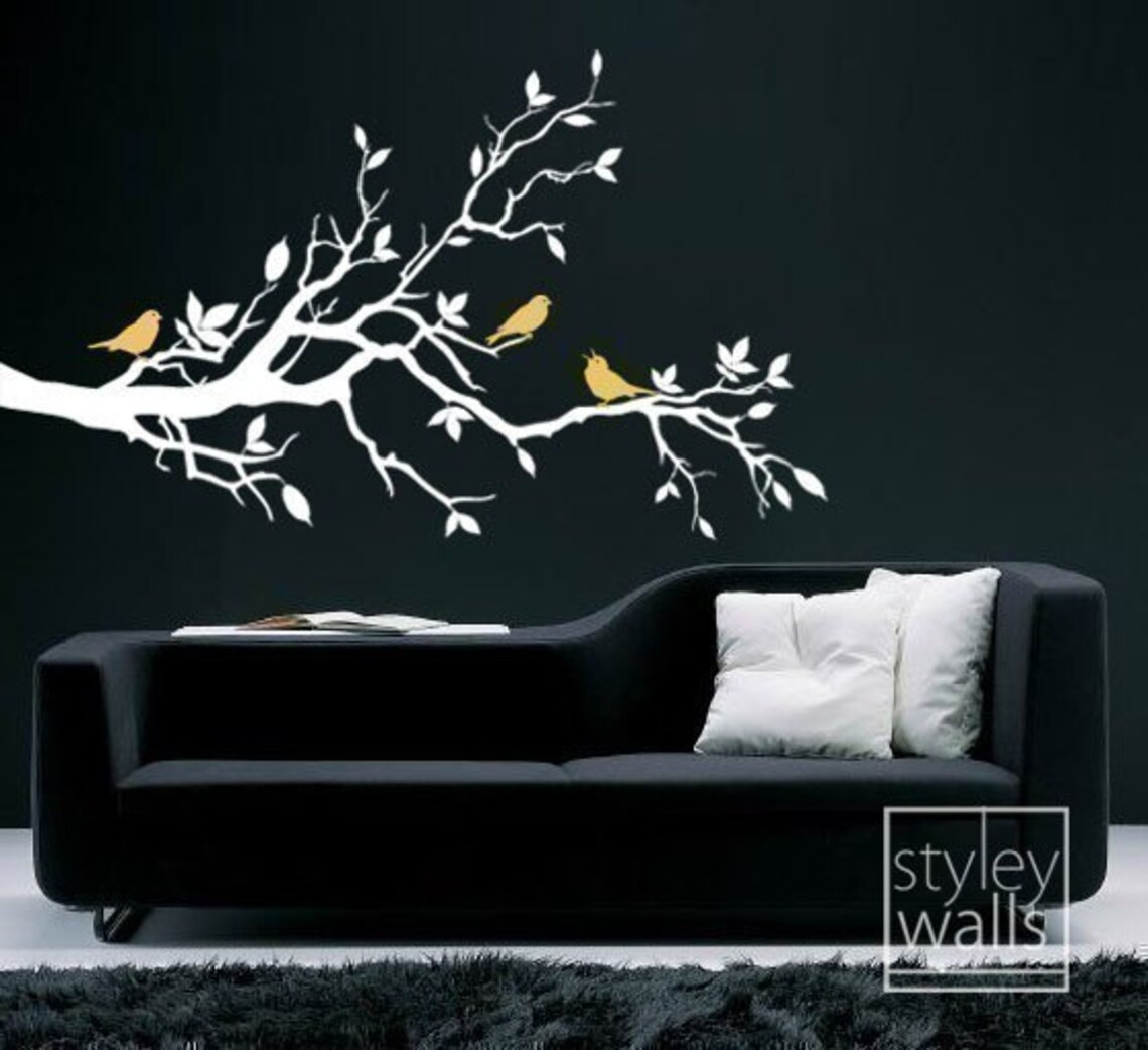 Tree Branch Wall Decallove Birds on Branch With Leaves Etsy