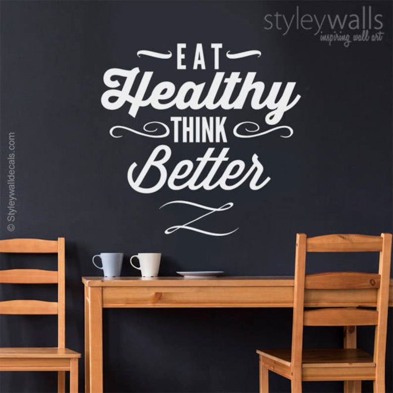 eat healthy think better wall quote wall decal kitchen vinyl | etsy