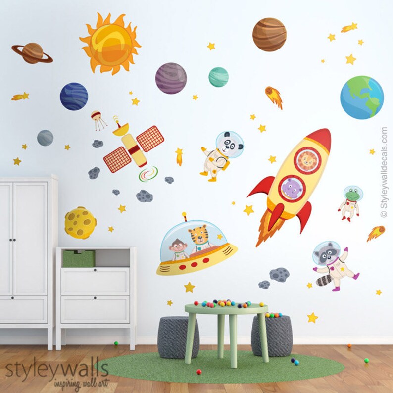 Space Wall Decal Wall Decal Sticker Spaceship Wall Etsy
