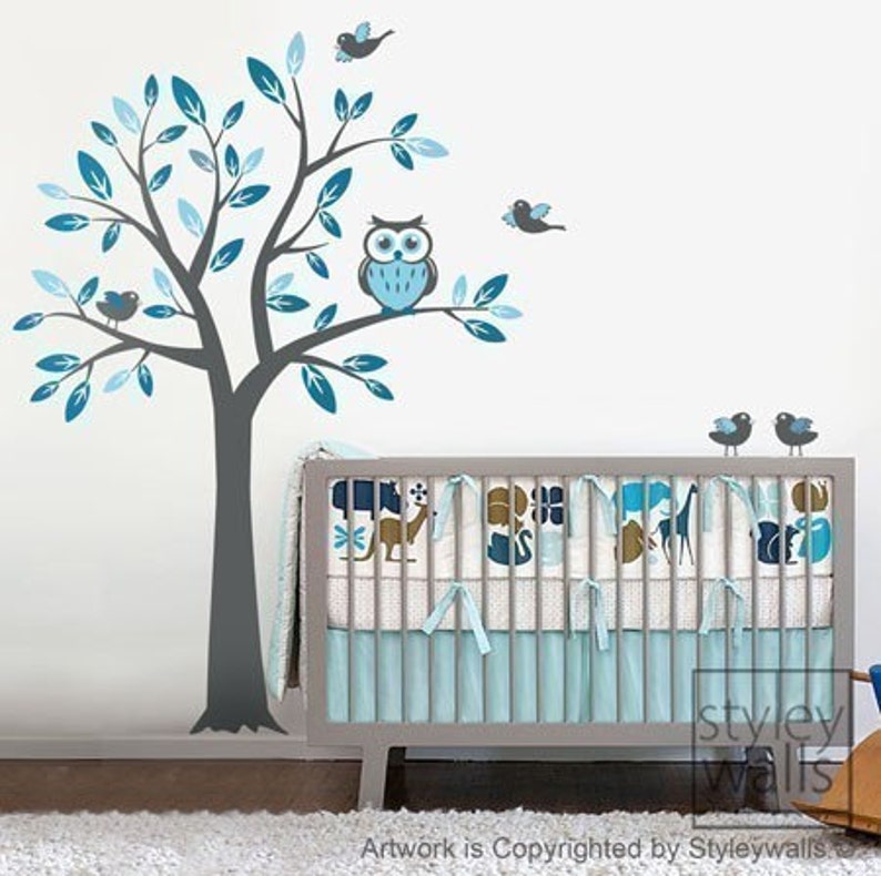 Owl Tree Wall Decal Tree with Owls and Birds Wall decal Owl Etsy