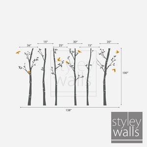Tree wall decals Winter trees decal Birds nature Forest Trees with Birds Home Decor Set of 6 Vinyl Wall Decal Nursery Baby children Sticker image 4