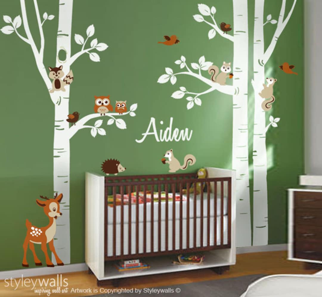 Birch Trees Wall Decal Nursery Wall Decal Forest Trees Wall Decal