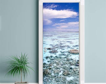 Adesivo de porta com vista para o mar, papel de parede de porta do mar, mural de porta, adesivo de parede de porta natural, decoração de casa de quarto de sala de estar, mural de decoração de parede de natureza